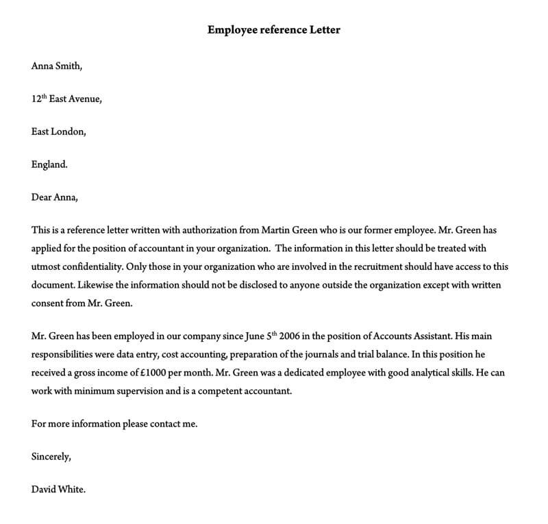 Free character reference letter template example