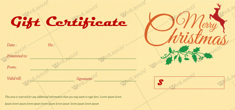 Printable Christmas & New Year Gift Certificate Template 09 for Word