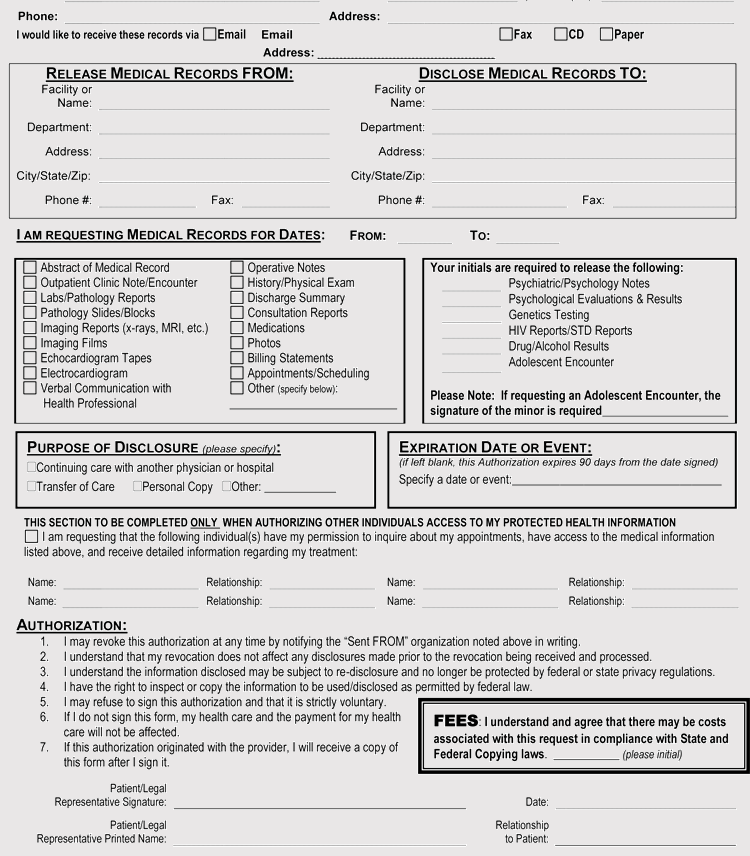 Authorization for Protected Health Information Form