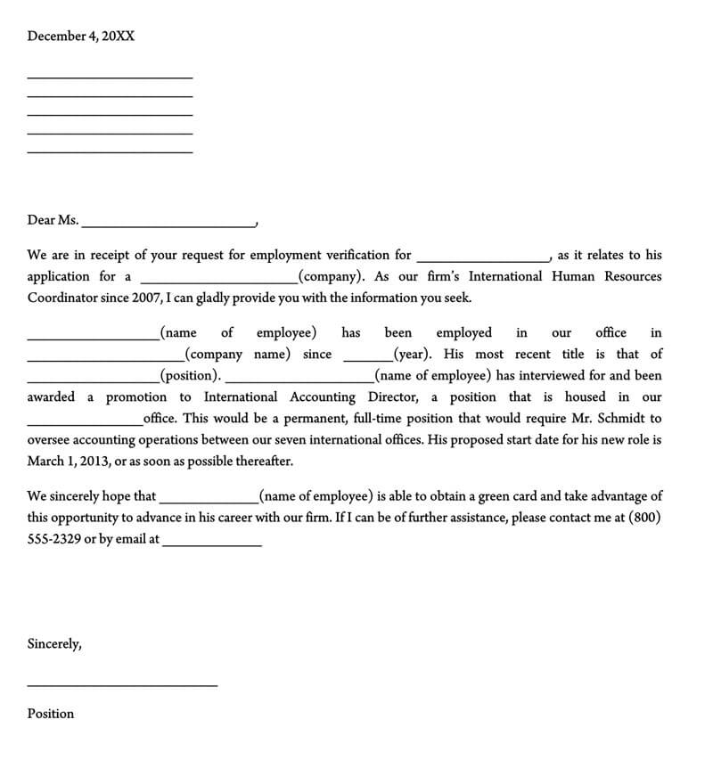employer verification letter