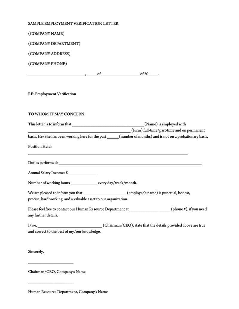 Employment verification letter format template in Word 05