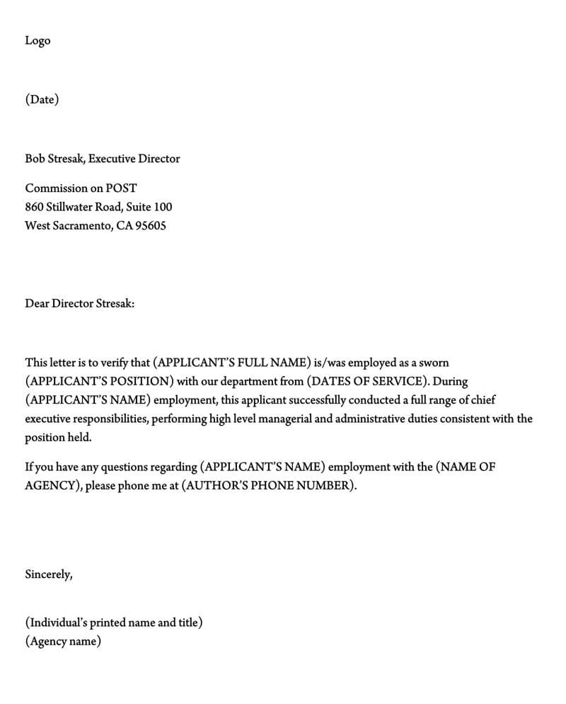 Method Of Verification Letter Template