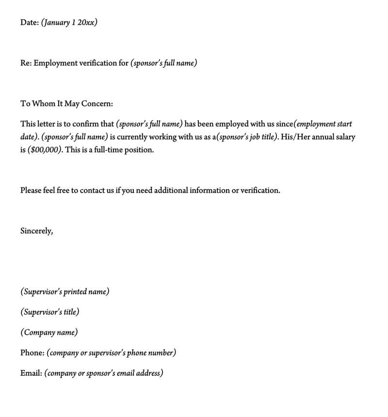Printable employment verification letter example 14