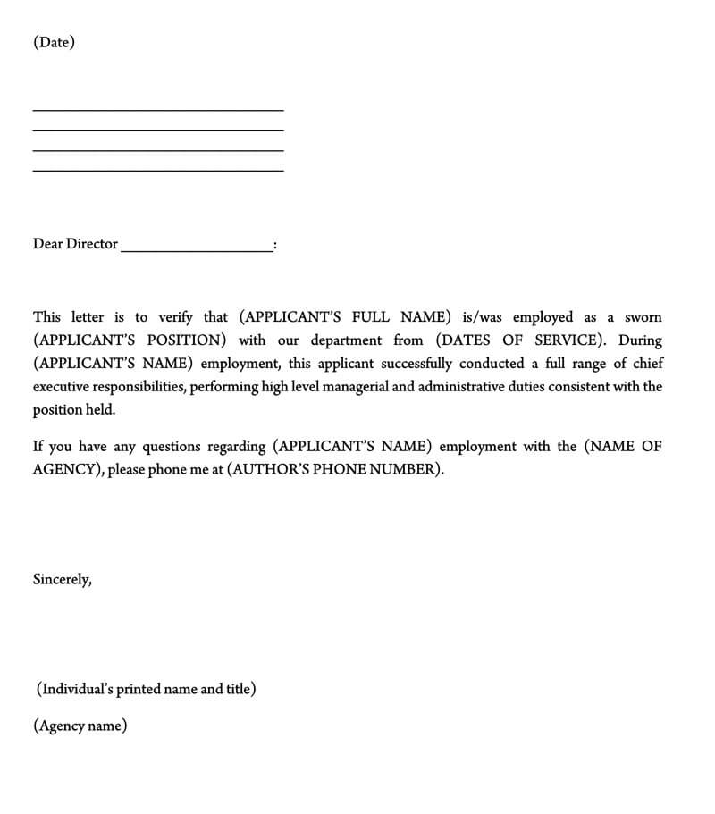 Printable template for employment verification letter 03- word file