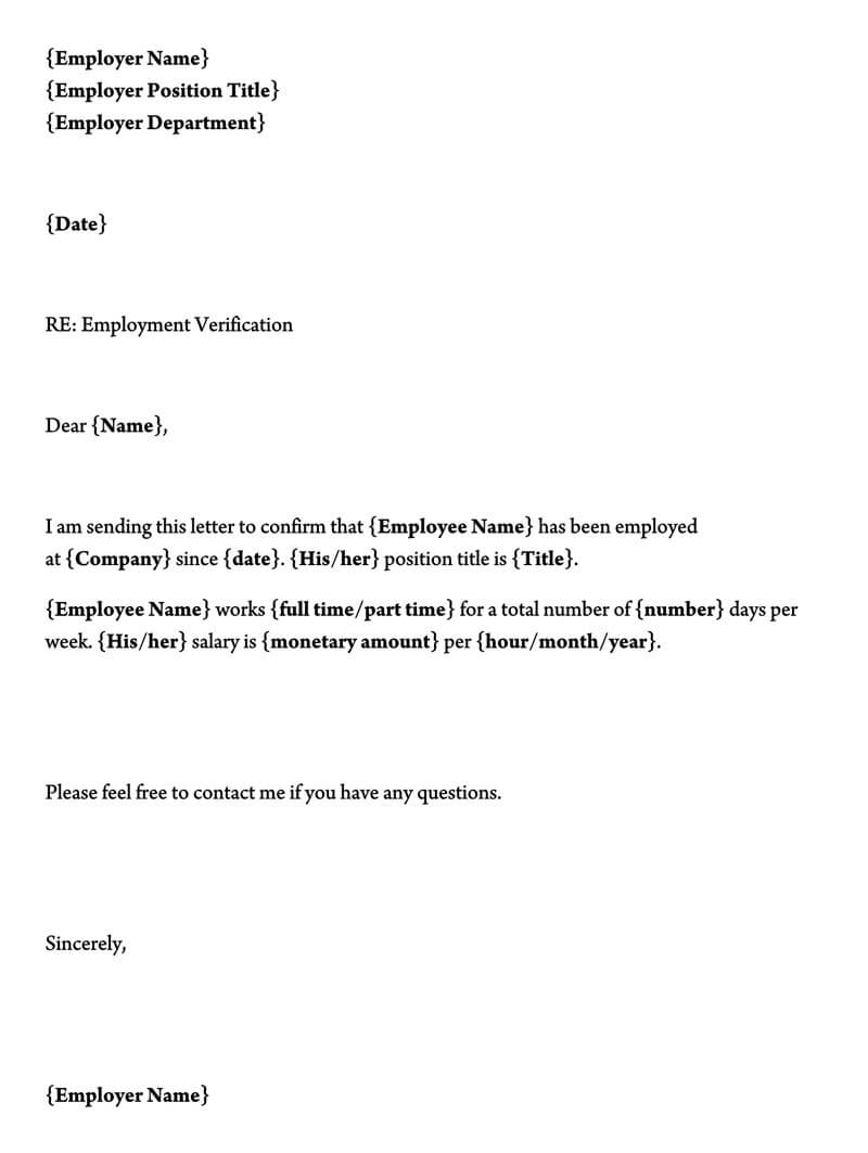 Letter Of Employment Verification From Employer from www.wordtemplatesonline.net