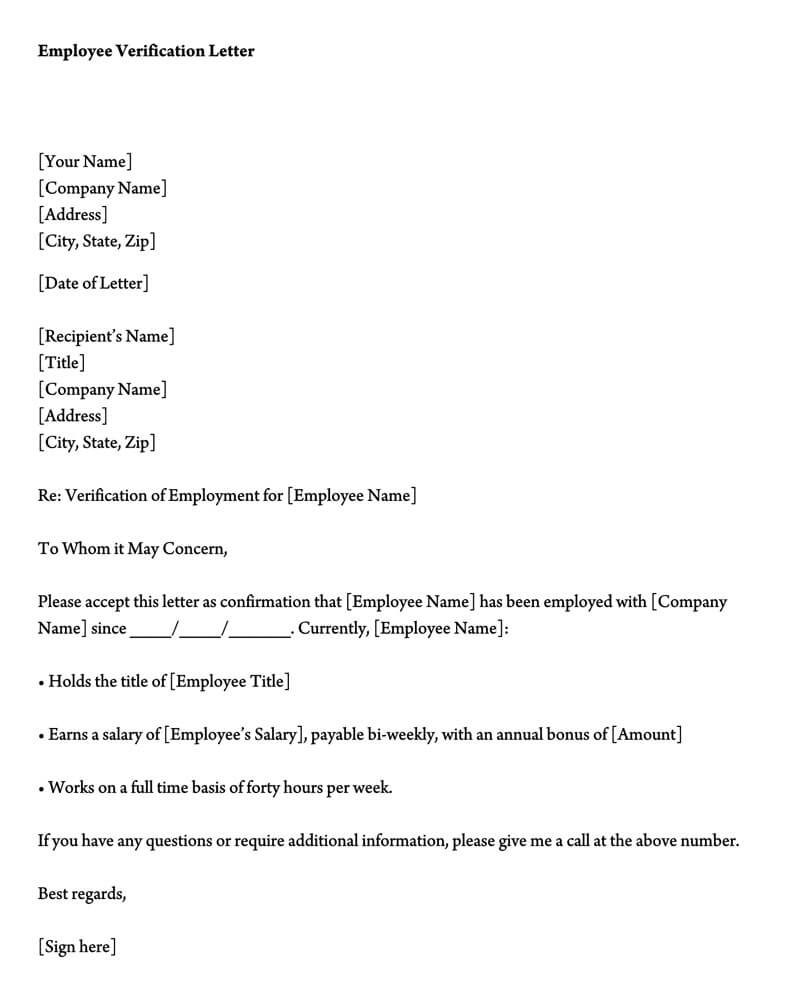 Letter Of Employee Verification from www.wordtemplatesonline.net