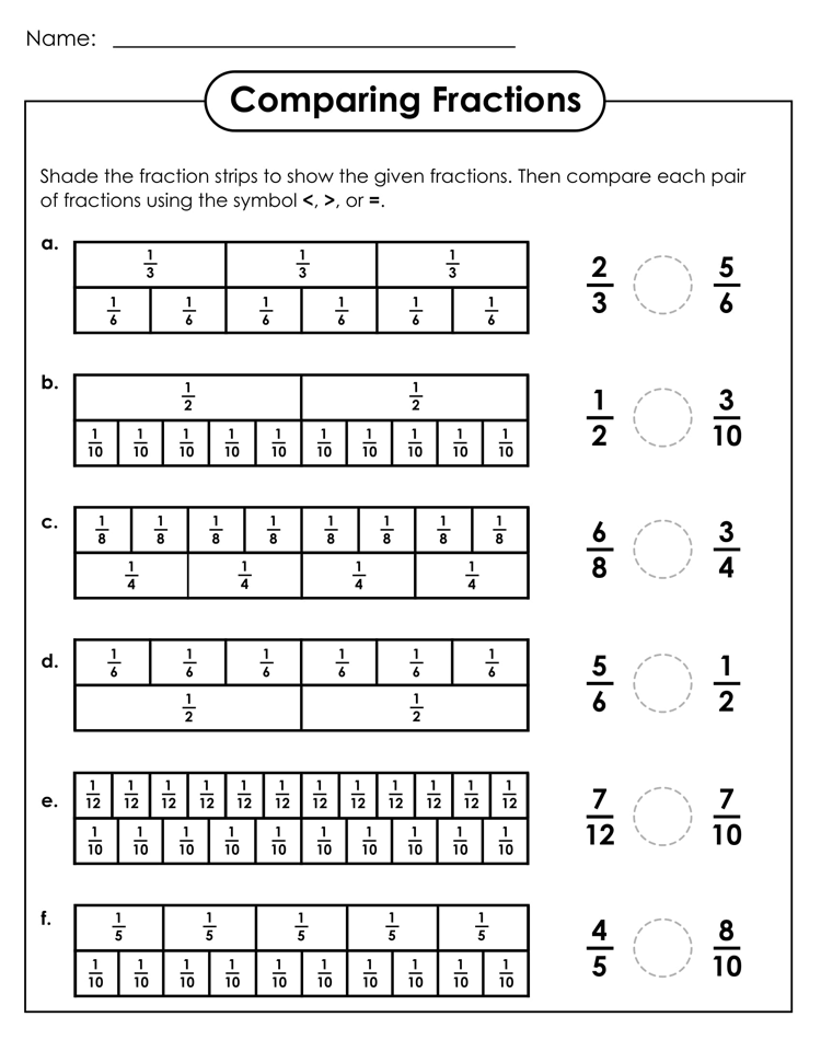 free printable fraction worksheets for grade 3 to 6 word pdf