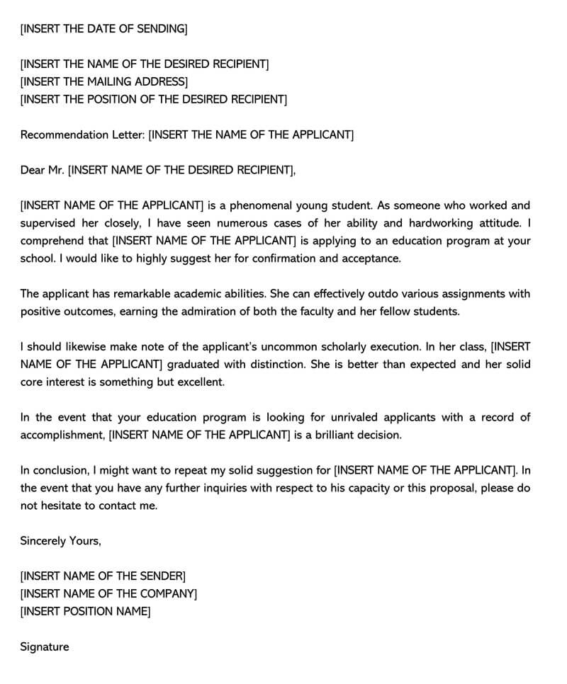 Free High School Recommendation Letter Template 13 for Word File