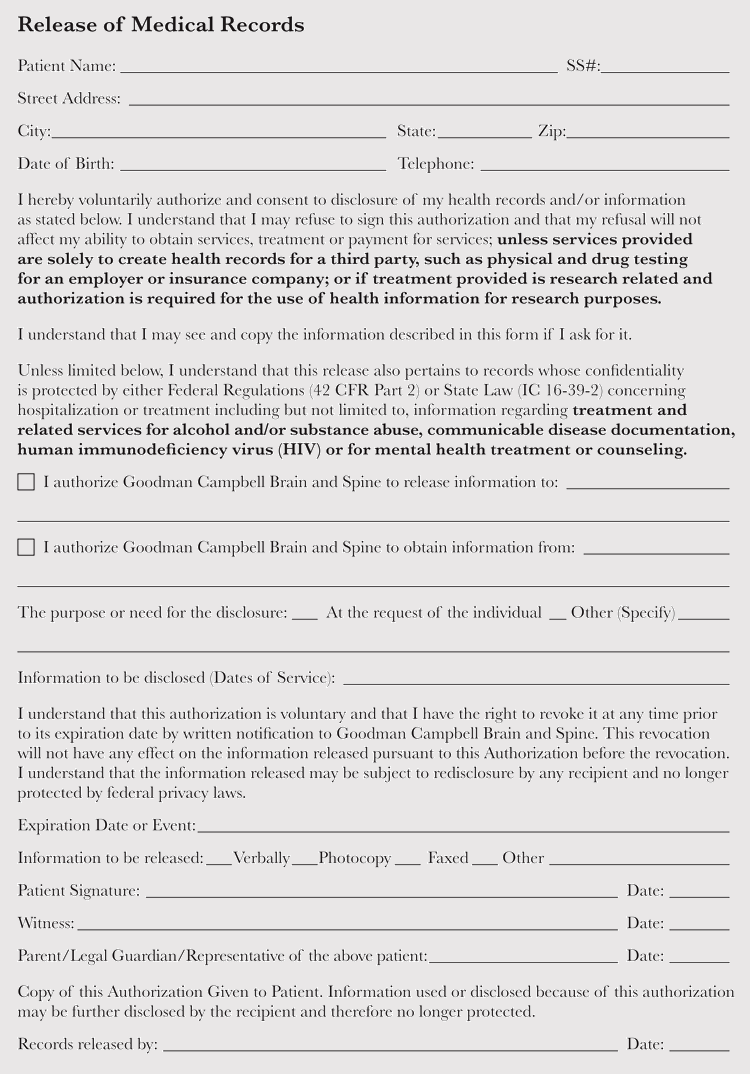 Printable Indiana Medical Records Release Form