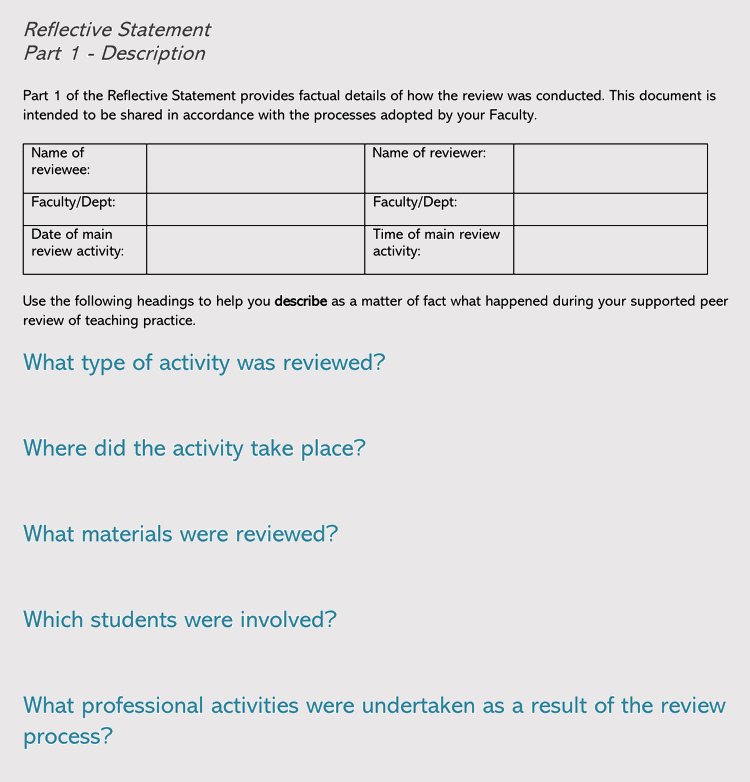 Reflective Statement Templates & Samples (PDF, Word) Reflective Statement Templates & Samples (PDF, Word)