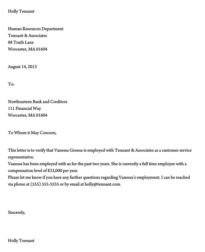 Printable Employment Verification Letter Template 03