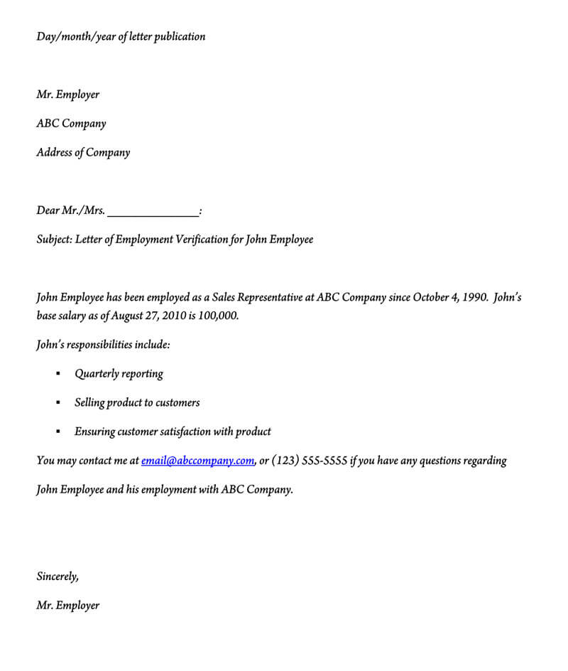 Sample Letter Confirming Employment And Salary from www.wordtemplatesonline.net