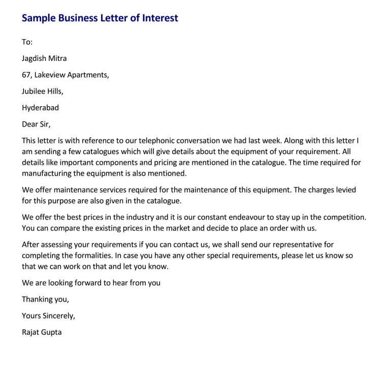letter of interest for job position