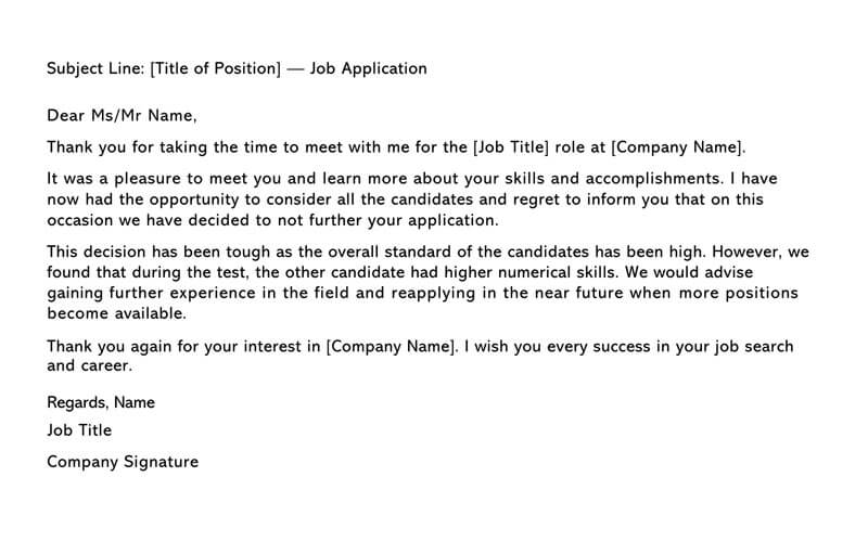 unsuccessful candidate letter