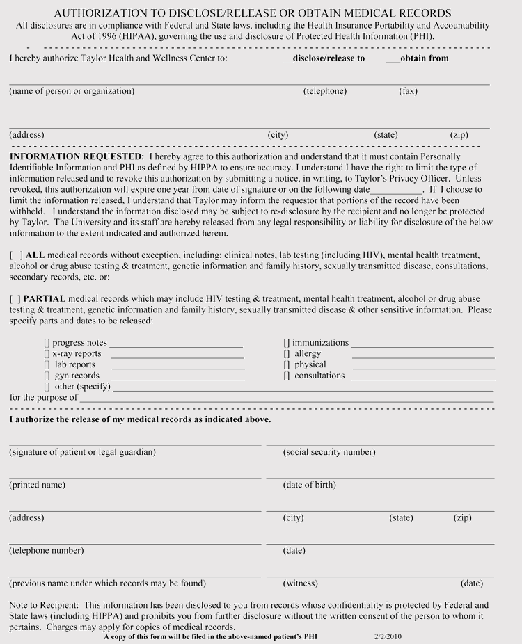 Missouri Medical Record Release Form Format