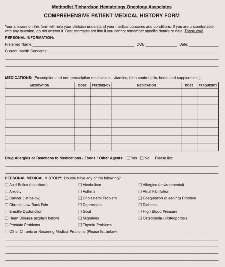 clinical research medical history log