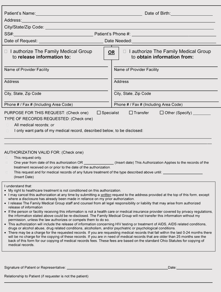 Ohio Medical Records Release Form PDF