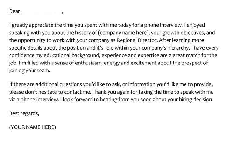 phone interview thank you note