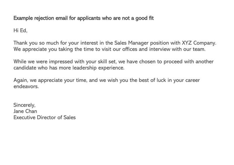 Job Rejection Email Template