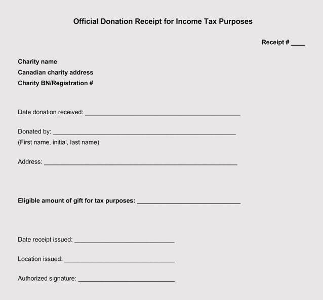 Tax Receipt for in kind donation