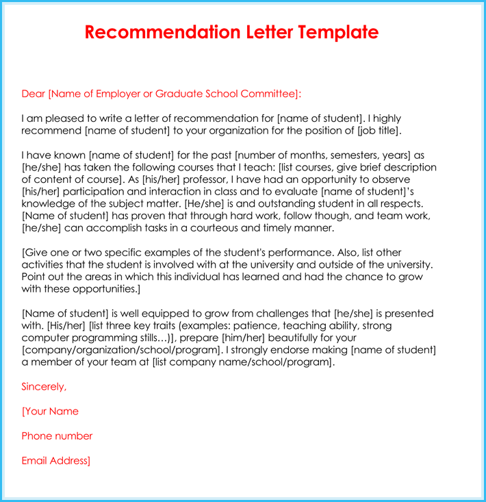 Free Sample Recommendation Letters For Teachers