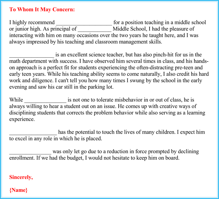 Editable Teacher Recommendation Letter from Principal