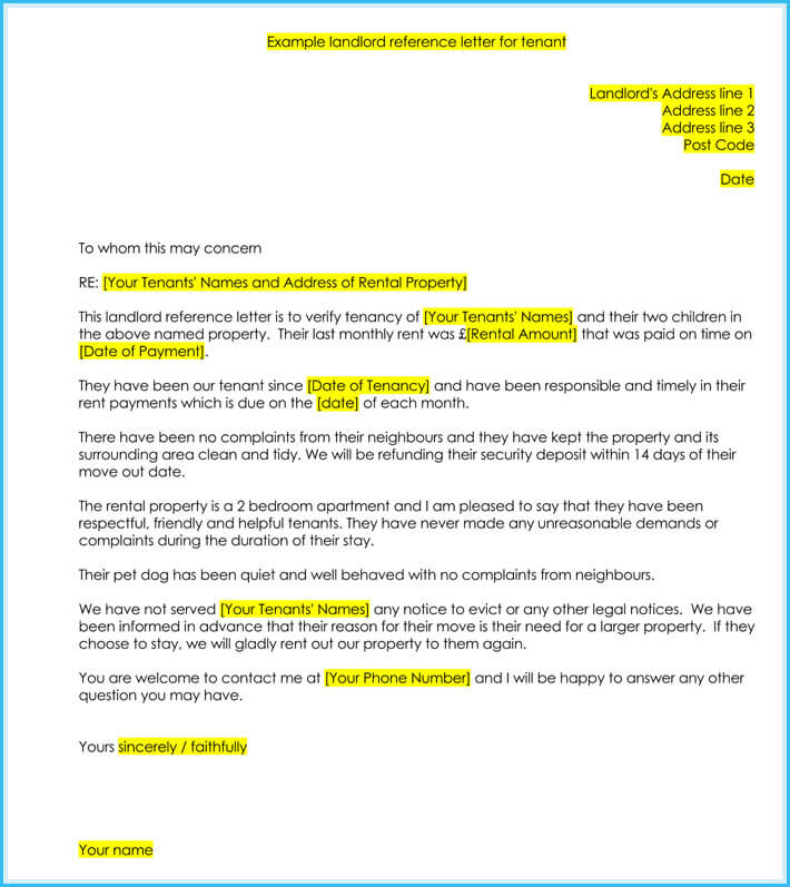 sample of tenant reference letter