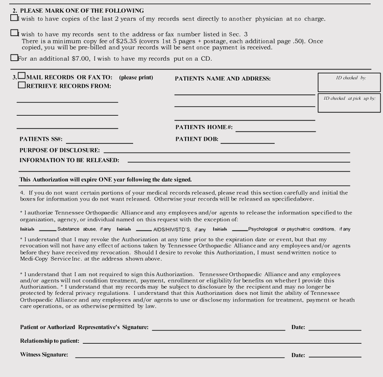 Tennessee Medical Records Release Form Sample
