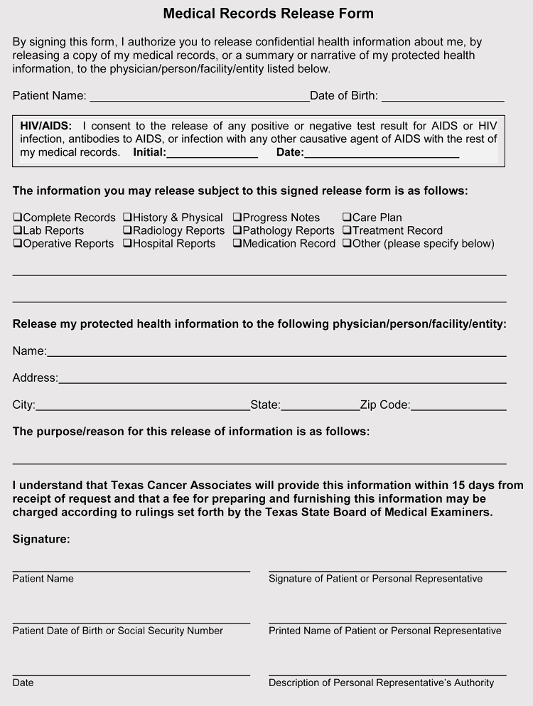 Texas Medical Records Release Form
