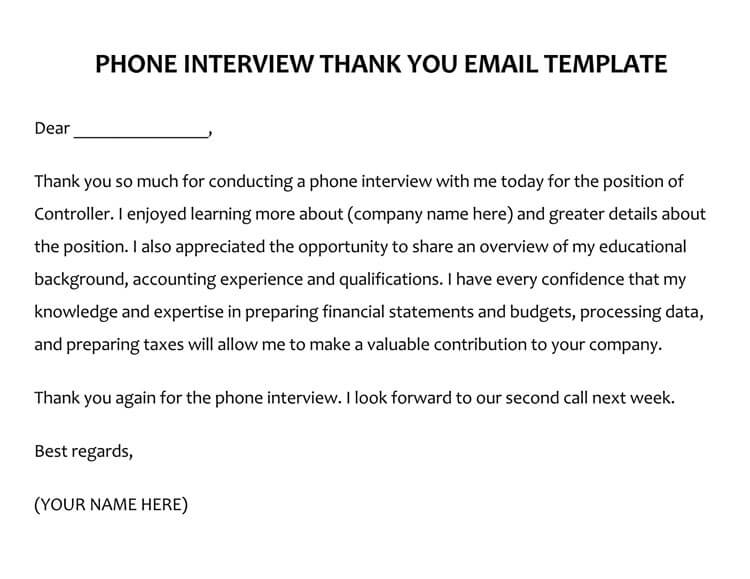 Great Printable Controller Phone Interview Thank You Email Sample as Word Format