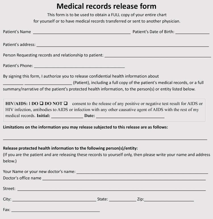 Washington Medical Records Release Form Free