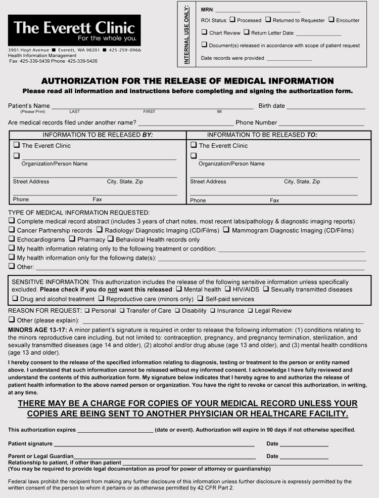 Washington Medical Records Release Form PDF