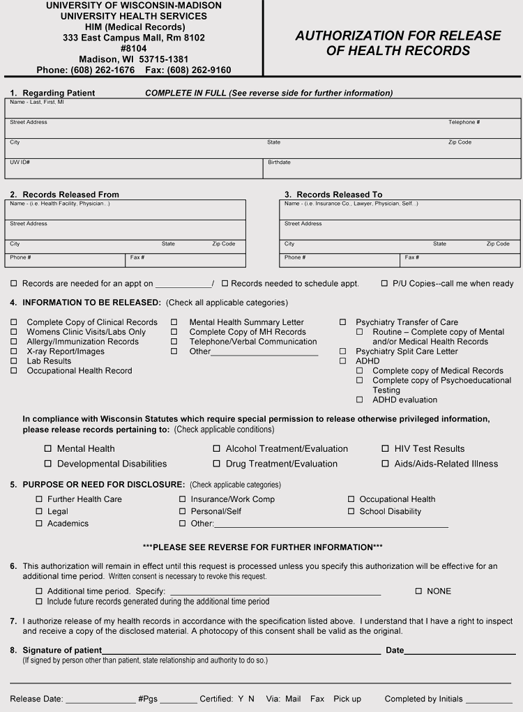 Wisconsin Medical Release Form 01