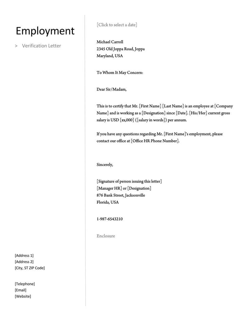 Employment verification letter template in Word 04