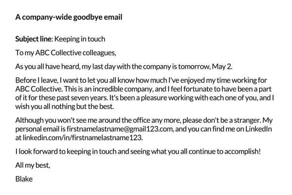A Company Wide Goodbye Email