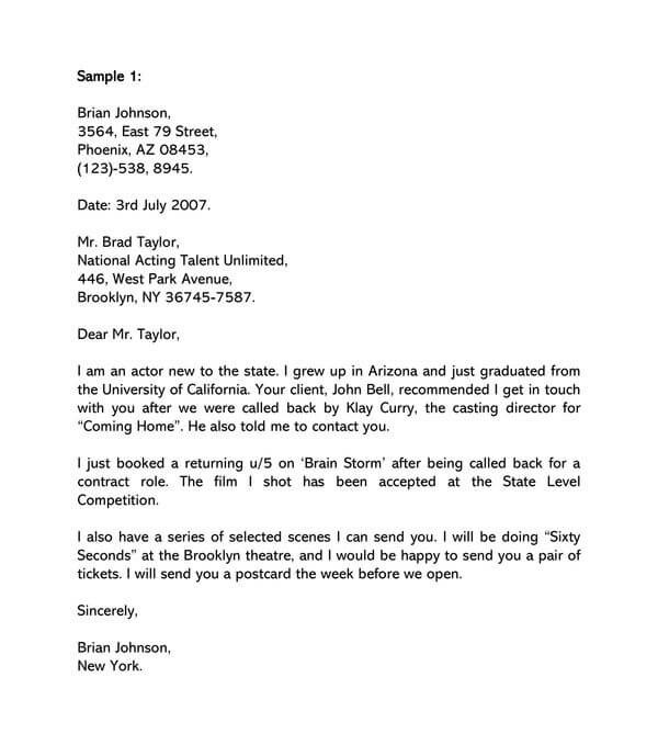 Actor Cover Letter Sample 1