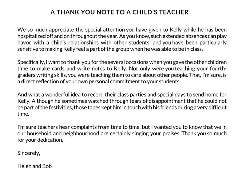 Letter to teacher thanking her for guidance in studies