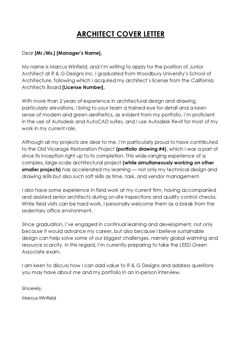 architect cover letter examples uk