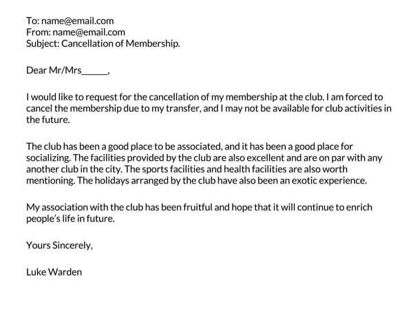 Cancellation of Club Membership