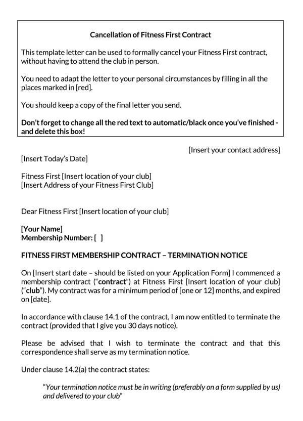 Cancellation of Fitness First Contract