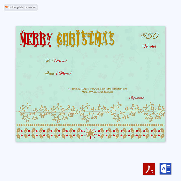 Sky Blue Themed Christmas Gift Certificate