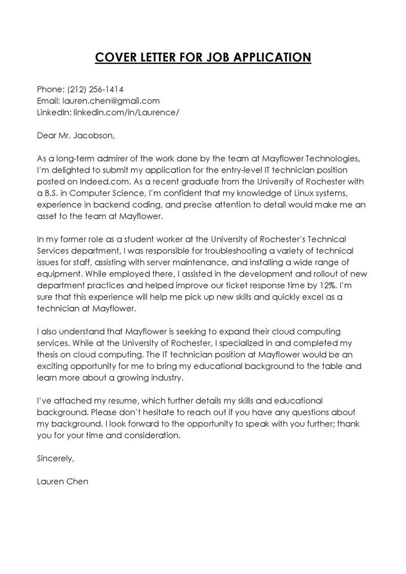 Sample Cover Letter For Job Application (With Templates) Sample Cover Letter For Job Application (With Templates)