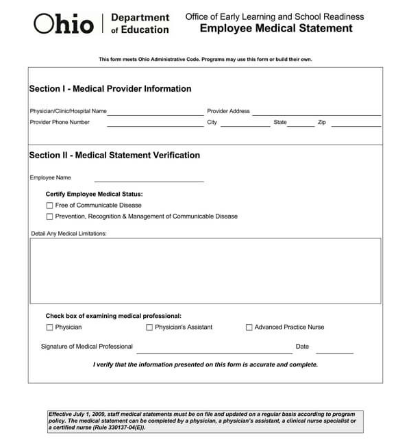 Employee Medical Statement Example