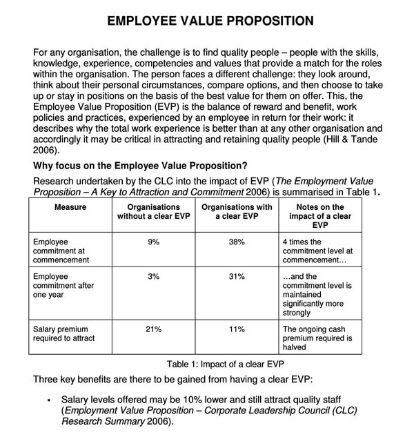Employee Value Proposition Statement Example