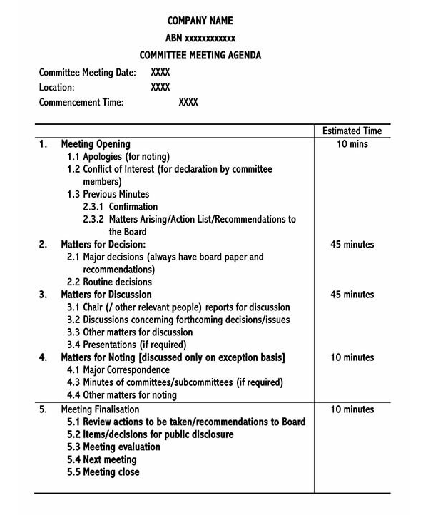 Weekly Committee Meeting Agenda Template