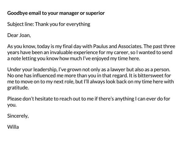 Goodbye Email to your Manager or Superior