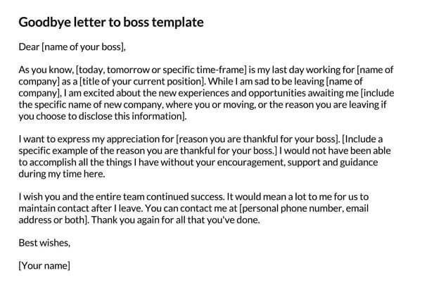 Goodbye Letter to Boss Template