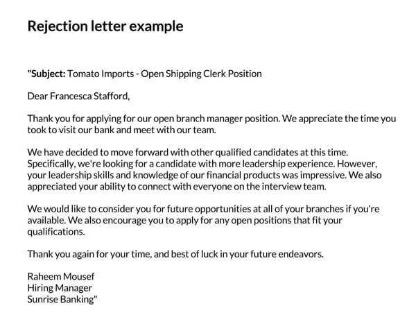 Job Rejection Letter Sample 02