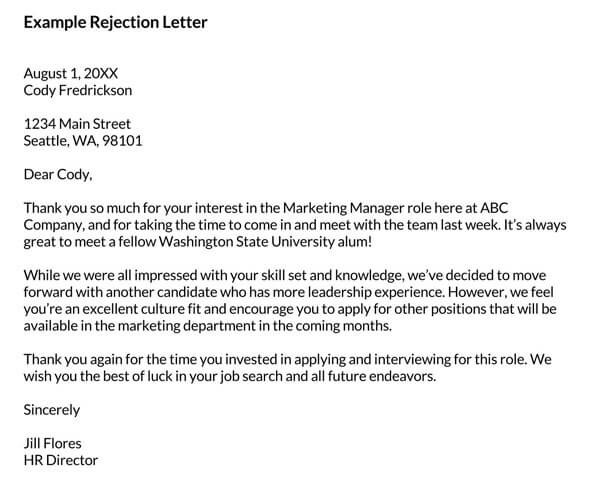 Job Rejection Letter Sample 03
