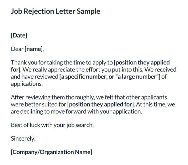 Job Rejection Letter Sample 04